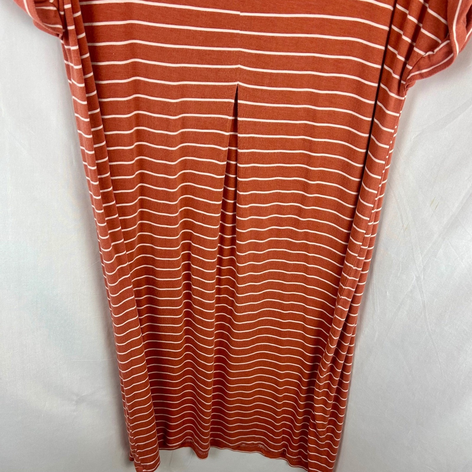 Bytavi B/T Women Xl Orange Stripe V Neck Knee Length Dress Short Sleeve Stretch — image 5 of 8